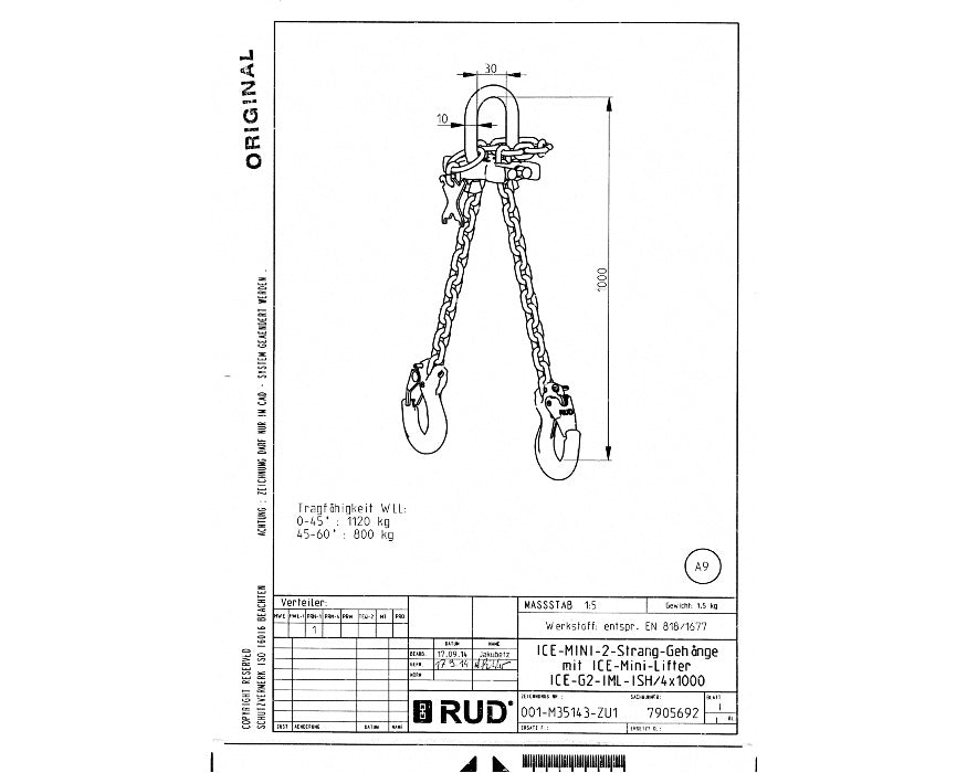 Adjustable two leg chain sling - 2,500lb capacity - grade 120