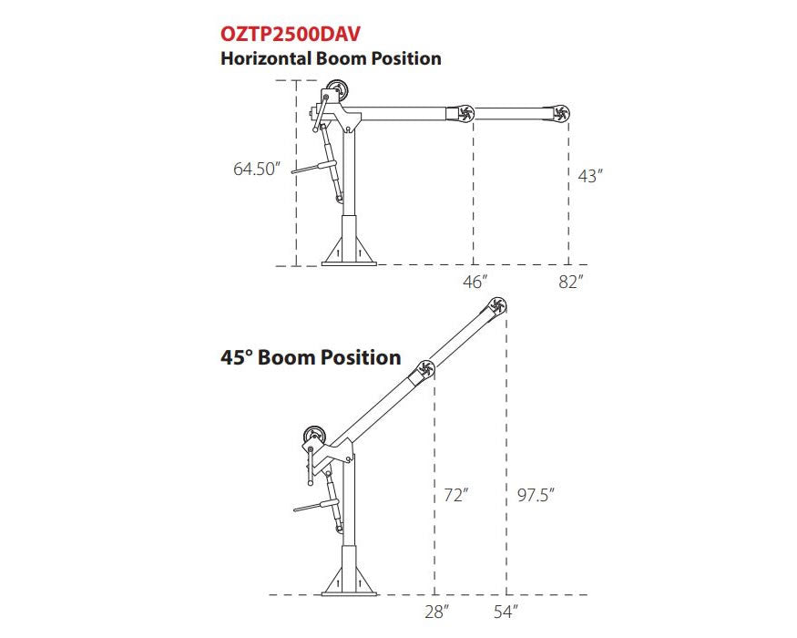 OZ Lifting Tele-Pro Davit, 500lb- 2,500lb capacity