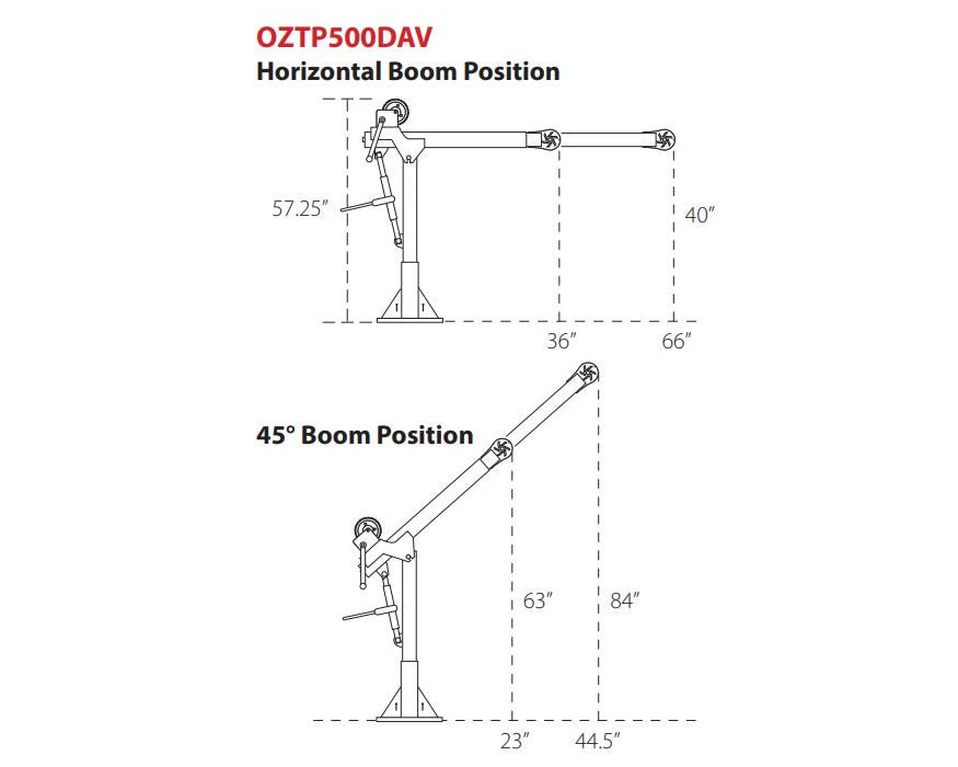 OZ Lifting Tele-Pro Davit, 500lb- 2,500lb capacity